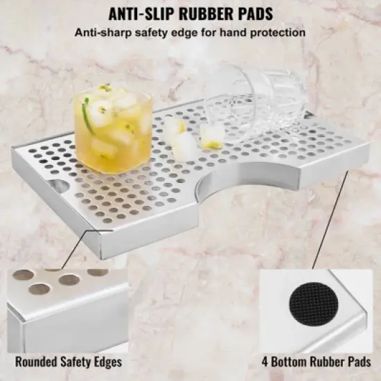 VEVOR Kegerator Beer Drip Tray, 304 Stainless Steel Keg Drip Trays with 4 Non-Slip Rubber Pads and Detachable Cover image {2}