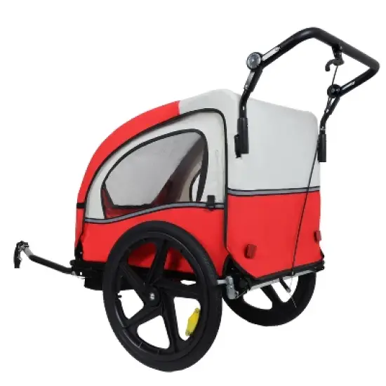 2-in-1 Double 2 Seat with 5-point safety harnesses Bicycle Bike Trailer Jogger Stroller for Kids Children Foldable Collapsible w/Pivot Front Wheel image {6}