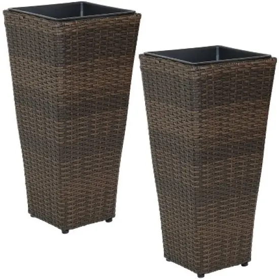 Sunnydaze Modern Decorative Standing Square Polyrattan Planter Containers - Brown - 2-Pack image {6}