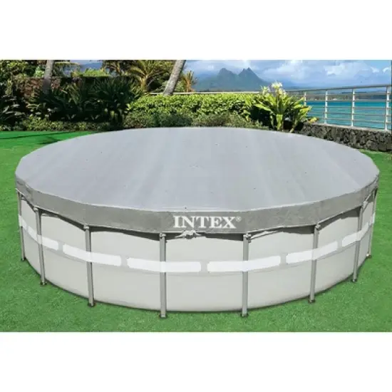 Intex 28041E UV Resistant Deluxe Debris Pool Cover for 18-Foot Intex Ultra Frame Round Above Ground Swimming Pools with Drain Holes, Gray image {2}