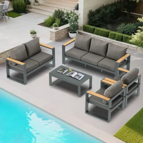 Aoodor Outdoor Aluminum Patio Furniture Sofa,  All-Weather Metal Outdoor Sofa Chairs with Washable Thick Cushion for Garden, Patio, Balcony and Proch image {4}