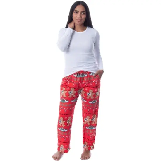 Friends The TV Series Womens' Gingerbread Central Perk Ugly Sweater Pajama Pants Red image {3}