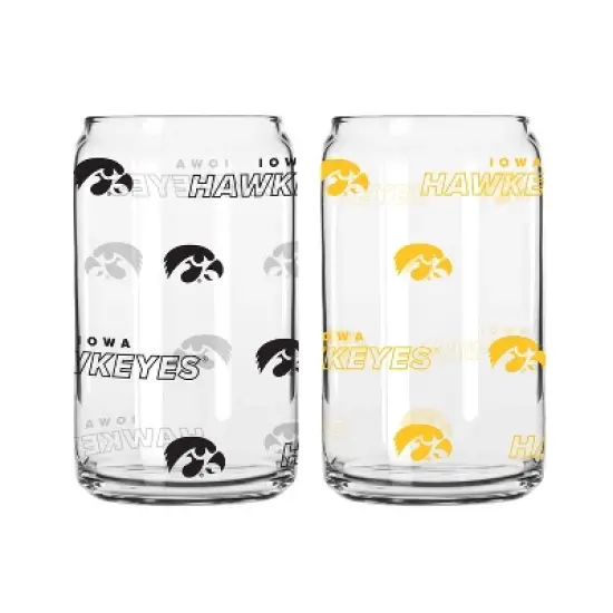 NCAA Iowa Hawkeyes 2pk Glass Can - 16oz: Stemless Drinkware, Glass, 6" Height image {1}
