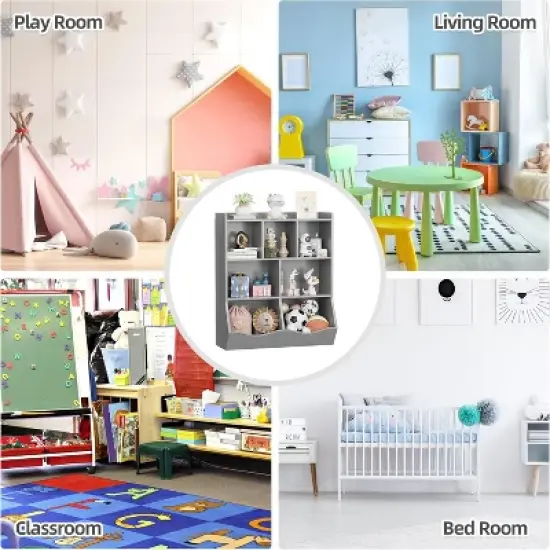 Acekool 3-Tier Kids Bookshelf & Toy Storage Cabinet, Multi-Cubby Organizer for Bedroom, Playroom, Classrooms, 2-Pack image {3}