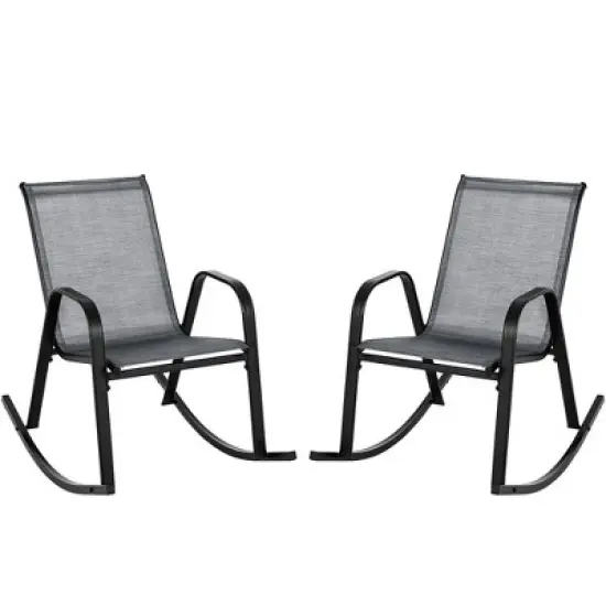 Tangkula 4pcs Patio Rocking Chair Heavy-Duty Metal Rocker Outdoor Anti-Slip Gray image {9}