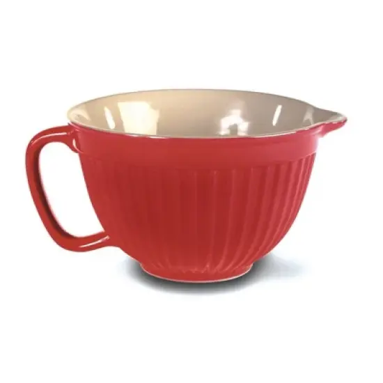 Omniware Simsbury Batter Bowl - 2 Quart Stoneware Mixing Bowl with Handle & Pour Spout - Microwave, Oven, Freezer, Dishwasher Safe - (Red) image {1}