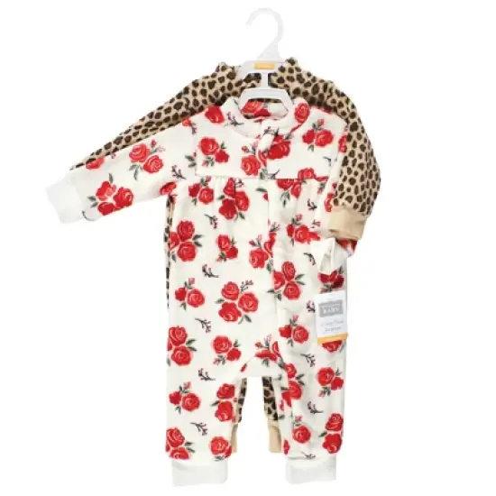 Hudson Baby Infant Girl Plush Jumpsuits, Red Rose Leopard image {1}