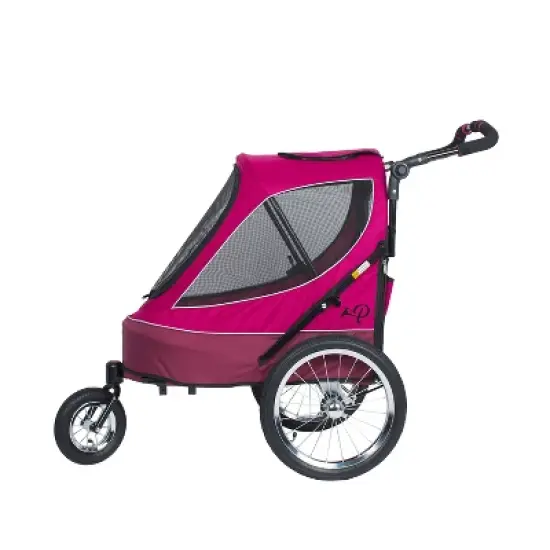 Petique All Terrain Pet Jogger Outdoor Stroller Wagon Cart with Large Bike Tires, Foam Grip Handle, and Tire Pump, Blazin' Berry image {1}