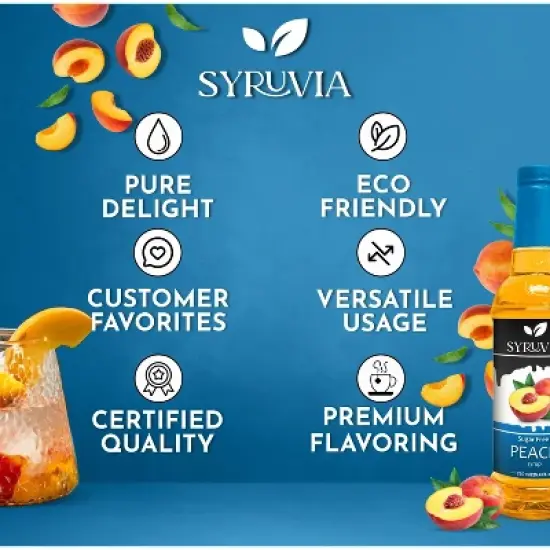 Syruvia Sugar Free Peach Syrup - 25.4 fl oz. Premium Flavoring Syrup For Coffee image {4}