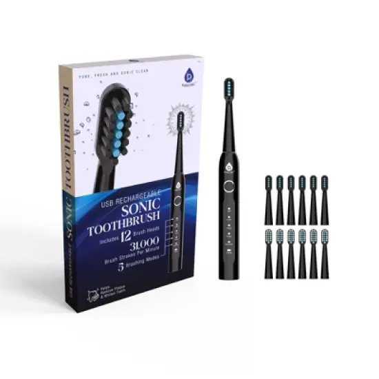 Pursonic USB Rechargeable Sonic Electric Toothbrush with 12 Brush Heads image {3}