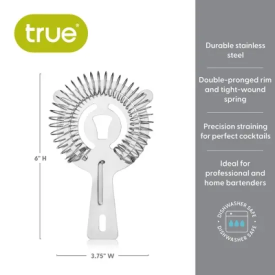 True Hawthorne Strainer, Stainless Steel Strainer, Cocktail Strainer for Drinks, Martini Strainer, Strainer for Bartending, Bar Accessories, Bar Tools image {2}
