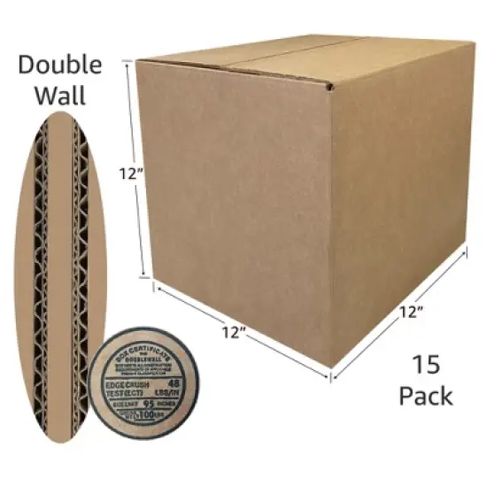 UOFFICE Pack of 15 Heavy Duty Corrugated Boxes 12" x 12" x 12" 15 Count 275lb. Double Wall Boxes image {2}