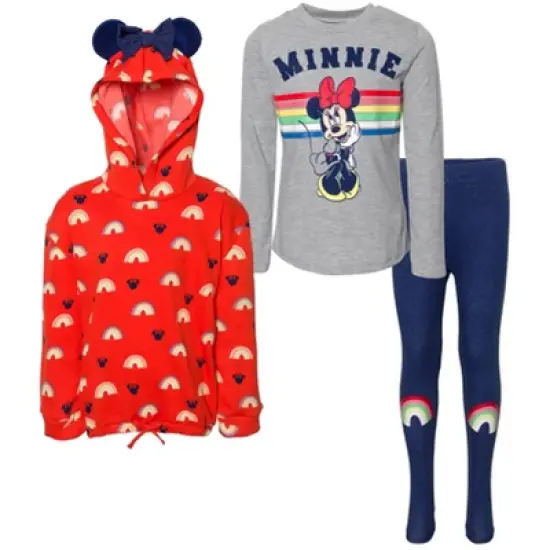 Mickey Mouse & Friends Minnie Mouse Girls Pullover Fleece Hoodie T-Shirt and Leggings 3 Piece Outfit Set Little Kid to Big Kid image {10}