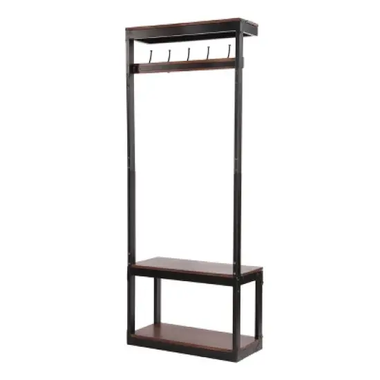 Willards Modern Industrial Handcrafted Mango Wood Coat Rack with Bench Cafe Brown/Black - Christopher Knight Home image {2}