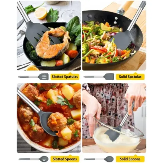 Itopfox 4-Piece Silicone Cooking Utensil Set Non-Stick Spatulas & Spoons Heat-Resistant Kitchen Tools for Frying, Mixing, Serving, Draining, Stirring image {2}