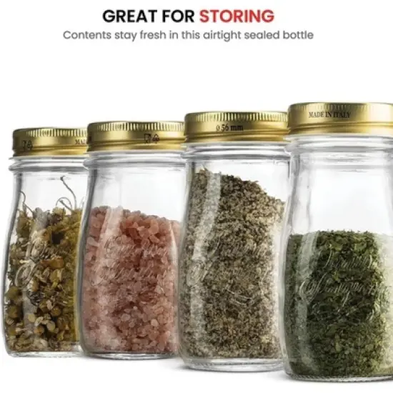 Bormioli Rocco Quattro Stagioni Bottle (Set of 12), Embossed Glass Jars with Twist Top Lid - Glass Bottles, Dishwasher Safe - Made in Italy image {5}