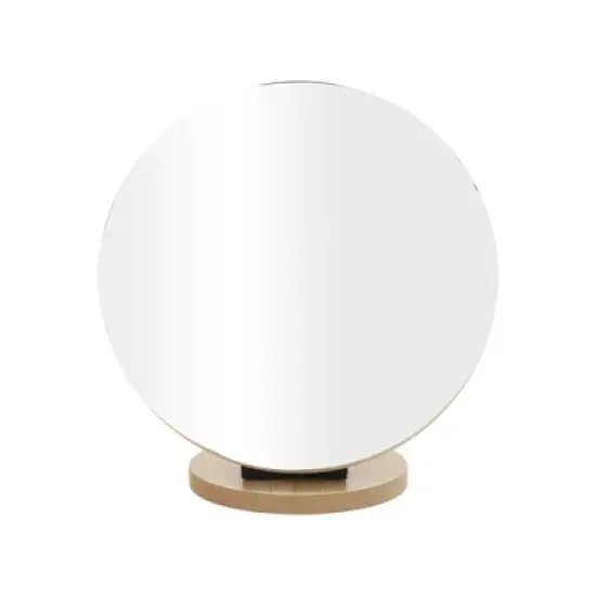 Unique Bargains Small Round Desktop Cosmetic Mirror Wood Color 1 Pc image {3}