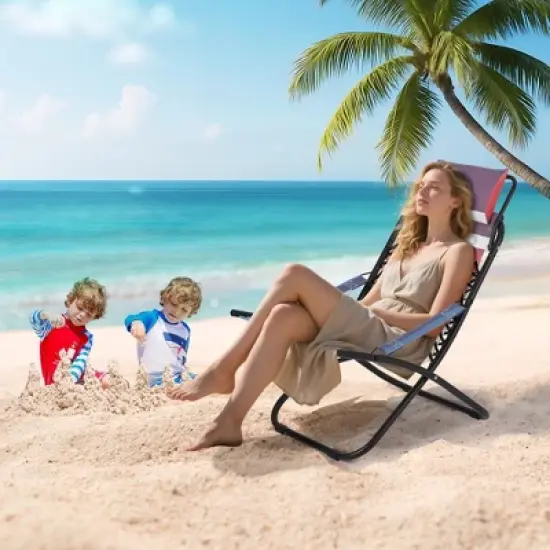 330lbs Capacity Folding Beach Chair with Headrest Lightweight Portable Foldable Recliner with Adjustable Backrest image {8}