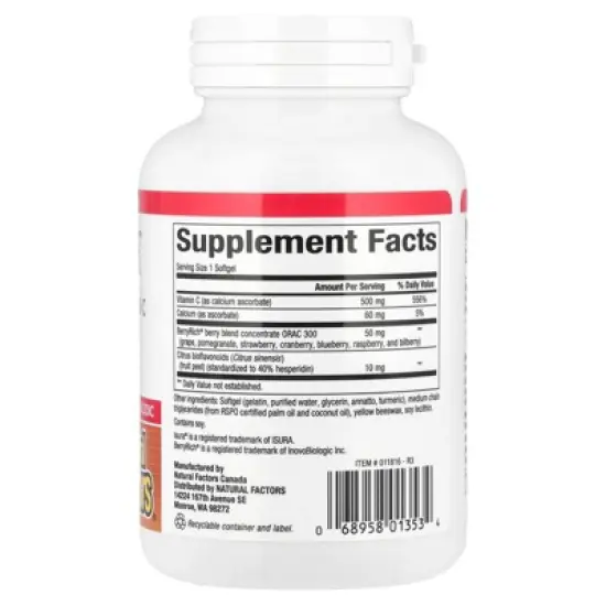 Natural Factors BioCgel&trade;, Buffered Vitamin C with BerryRich&reg;, 90 Softgels image {1}