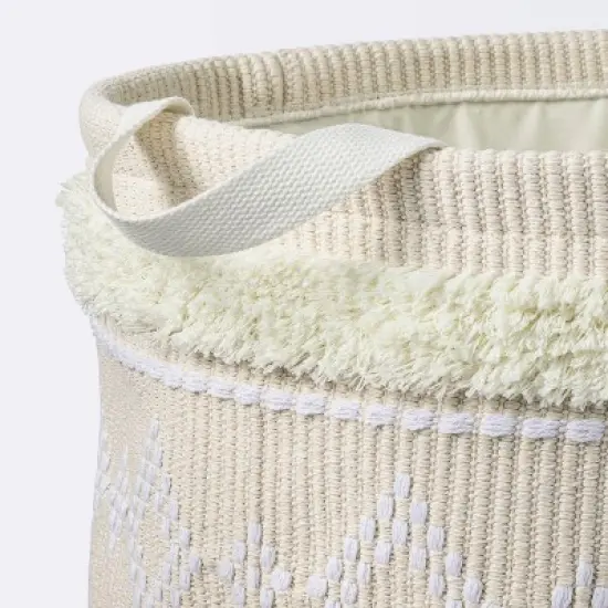 Tufted Fabric Large Round Storage Basket - Khaki and Cream - Cloud Island&trade; image {2}