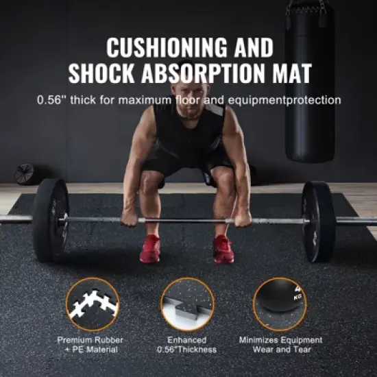 VEVOR 0.56 Inch Thick Gym Floor Mats, 6 Tiles Rubber Top with EVA Foam, 24" x 24" Gym Flooring Workout Mats with 24 sq.ft Coverage, Black image {2}