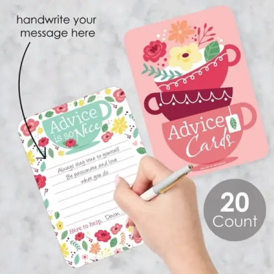 Big Dot of Happiness Floral Let's Par-Tea - Wish Card Garden Tea Party Baby Shower or Bridal Shower Activities - Shaped Advice Cards Game - Set of 20 image {1}