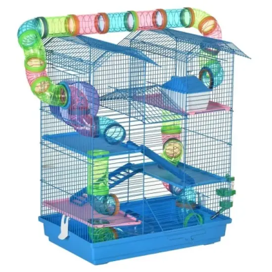 Resenkos Pet Mouse Cage, Hedgehog Cage,5 Tier Hamster Cage with Tubes and Tunnels, Rat Gerbil Cage with Water Bottle, Blue Sky Blue image {15}