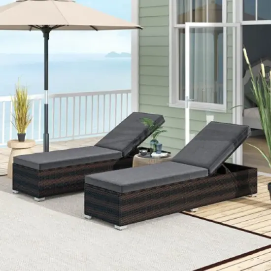 Costway 1/2 PCS Chaise Lounge with 4-level Backrest Heavy-Duty Metal Frame Seat Cushion Grey image {3}