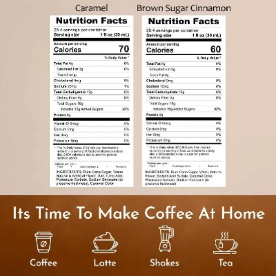 Syruvia Coffee Flavors Variety Pack: Caramel & Brown Sugar Cinnamon 25.4 fl oz Syrup image {2}