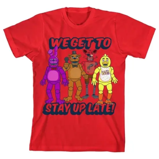 Five Nights at Freddy's We Get to Stay Up Late Boy's Red T-shirt image {5}