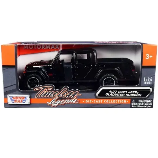 2021 Jeep Gladiator Rubicon (Closed Top) Pickup Truck Black 1/24-1/27 Diecast Model Car by Motormax image {2}