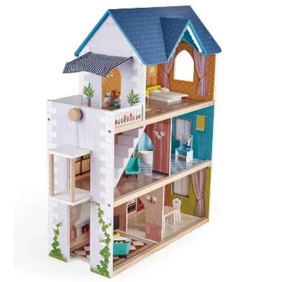 Hape Little Room Pretend Play 3 Story Wooden Doll House w/ Light, Doorbell, & Bedroom, Bathroom, Living Room, & Dining Furniture for Kids Age 3 and Up image {3}