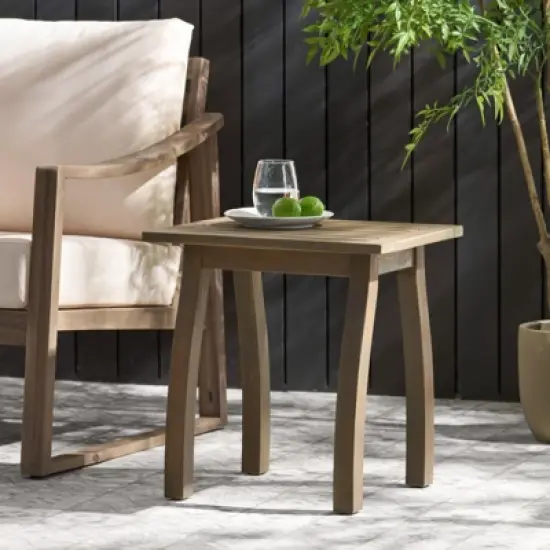 INFURNIC Patio End Tables Acacia Wood Outdoor Accent Table with Slatted Design for Stylish Outdoors, Grey, 19"*15"*19.25" image {2}
