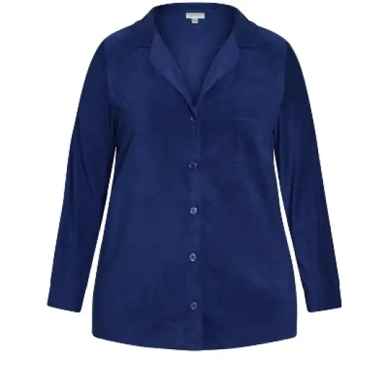 Women's Plus Size Button Fleece Top - navy | AVENUE image {4}
