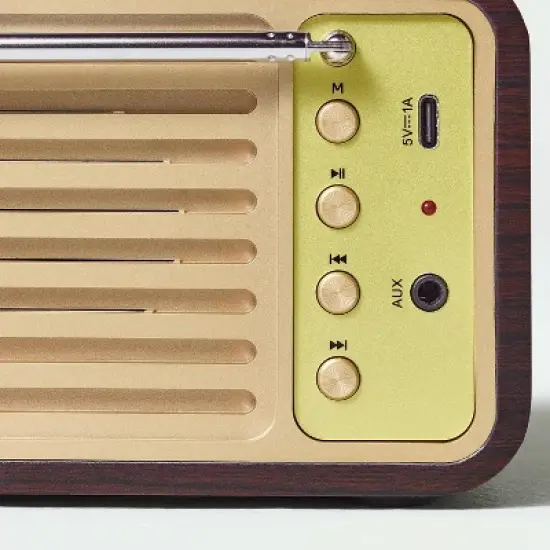 Small Wood Finish with Brass Retro Radio - Hearth & Hand&trade; with Magnolia image {4}