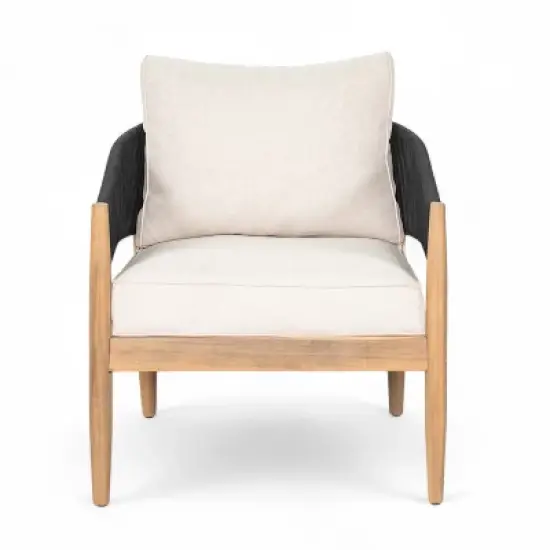 Christopher Knight Home Ryoma Modern Patio Acacia Wood Woven Rope Club Chair with Cushions (Set of 2) image {4}