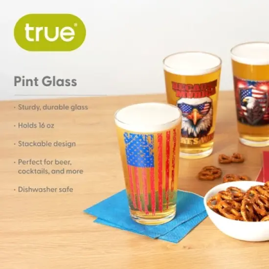 True Vertical Flag Pint Glass, Beer Glasses for Independence Day, Memorial Day, Versatile Drinkware for Beers, Perfect Gifts for Men, 16 oz, Set of 1 image {1}