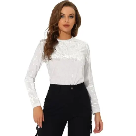 Allegra K Women's Casual Vintage Velvet Crew Neck Long Sleeve T-shirts image {5}