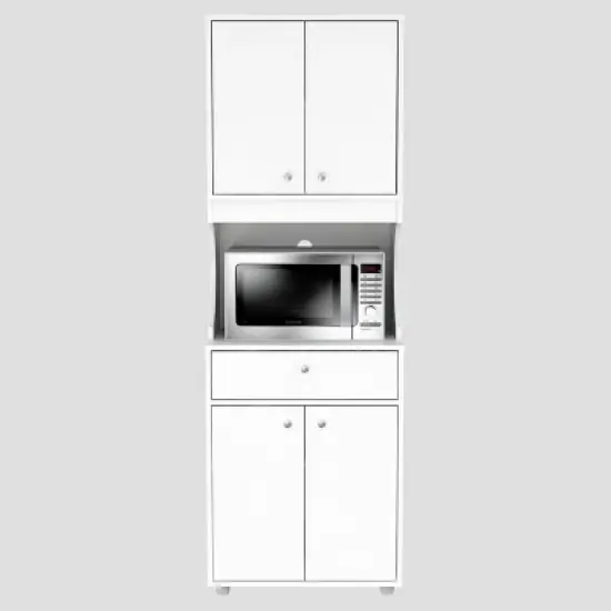 1 Drawer Kitchen/Microwave Storage Cabinet with Open Space White - Inval image {4}