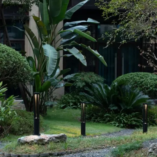 Round Black LED Garden Aluminum Light, Gardenized Decorative Outdoor Bollard Light for Garden, Pathway, and Driveway image {14}