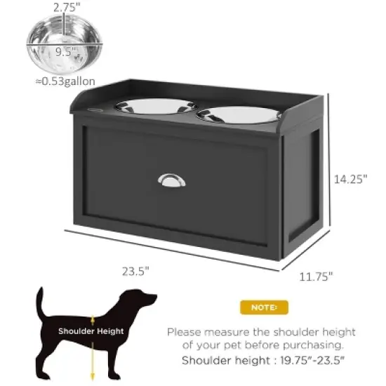 INFURNIC Pet Bowl Elevated Feeding Station with Storage Drawer Stainless Steel Bowls for Large Dogs, Black, 23.5"*11.8"*14.3" image {2}