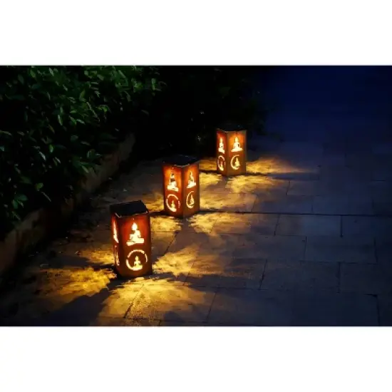 Techko Maid LED Solar 10.8" Portable Buddha Cut Out Decorative Outdoor Lantern Clear image {10}