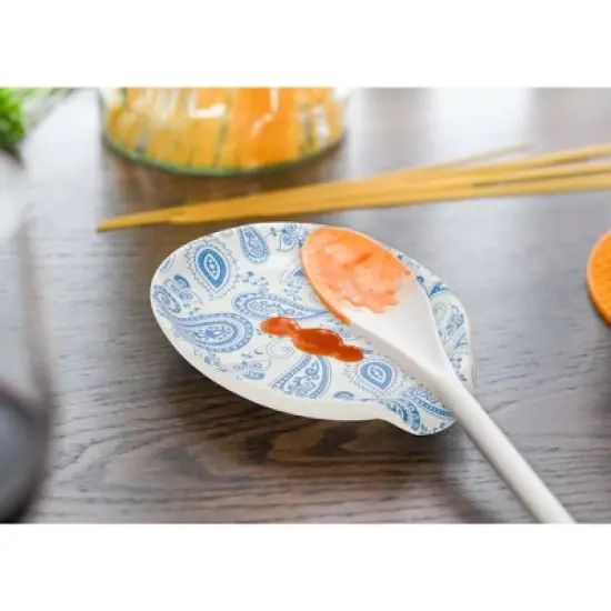 Nat & Jules Blue Paisley 6 x 4 Glossy Ceramic Oval Countertop Spoon Rest image {3}