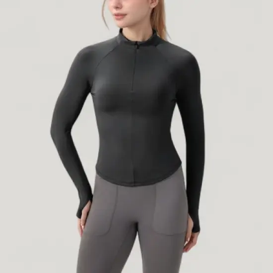 Anna-Kaci Active Women's Long Sleeve Half-Zip Slim Fit Active Jacket with Thumbhole Cuffs and Mock Neck image {6}