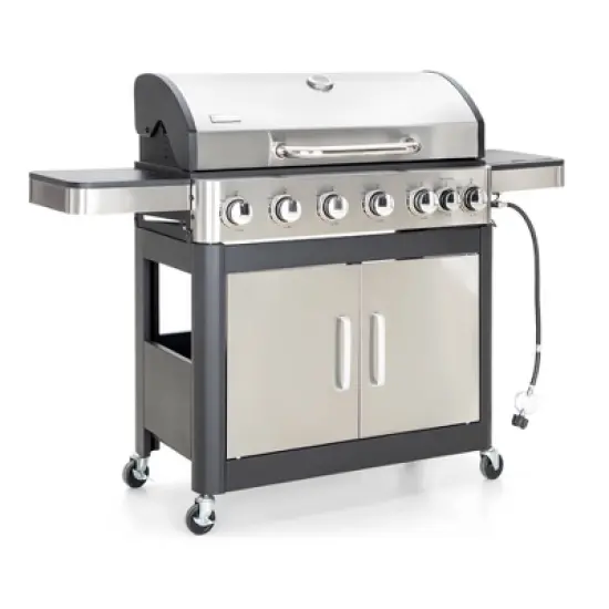 Captiva Designs 6 Burner Gas Grill with side burner & Porcelain Enameled Cast Iron Grate 65800 btu E02GR009: Rotisserie Compatible, Heat-Resistant image {1}