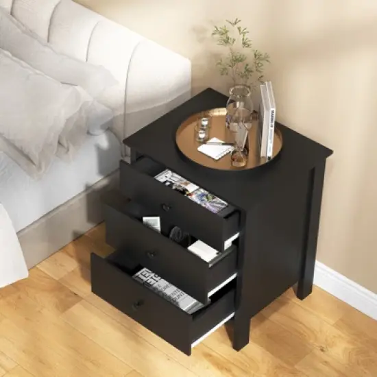 Tangkula 3-Drawer Modern Nightstand Bedside Table Wooden End Table White/Black image {3}