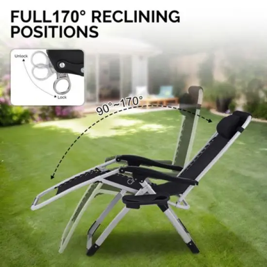 Karl Home Patio Folding Zero Gravity Chair With Blue Cushion image {3}