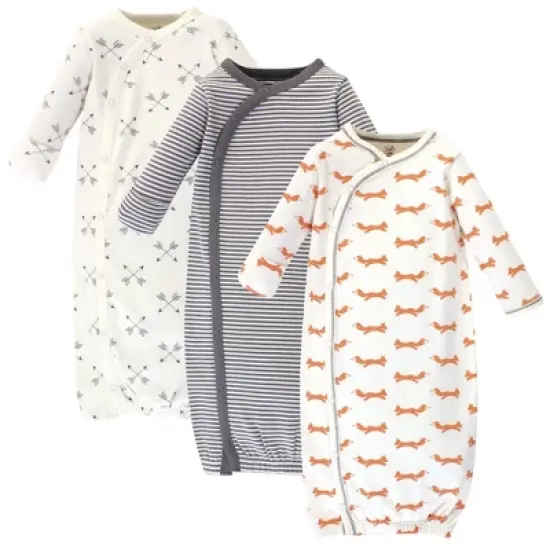 Touched by Nature Baby Organic Cotton Side-Closure Snap Long-Sleeve Gowns 3pk, Fox image {4}