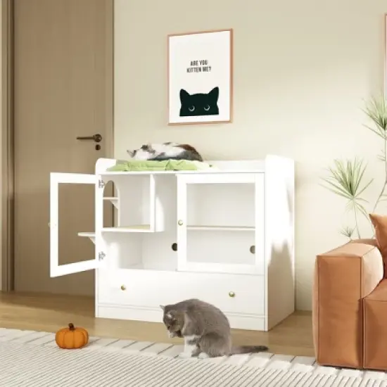 FUFU&GAGA Climbable Cat Cabinet Cat Litter Box Easy to Clean image {11}