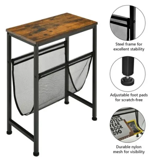 Costway Narrow End Table Magazine Holder Sling Industrial Accent Console Table image {8}